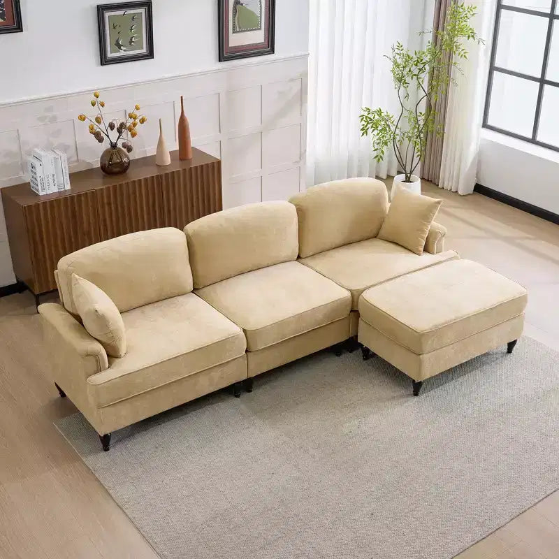 GDFStudio Hiroto Modern 4 Piece Wooden Chenille Upholstered Sectional Sofa with Removable Ruffled Pleated Skirt and Flared Arms