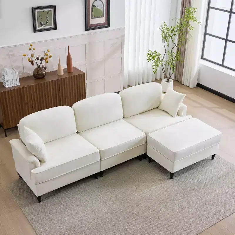 GDFStudio Hiroto Modern 4 Piece Wooden Chenille Upholstered Sectional Sofa with Removable Ruffled Pleated Skirt and Flared Arms