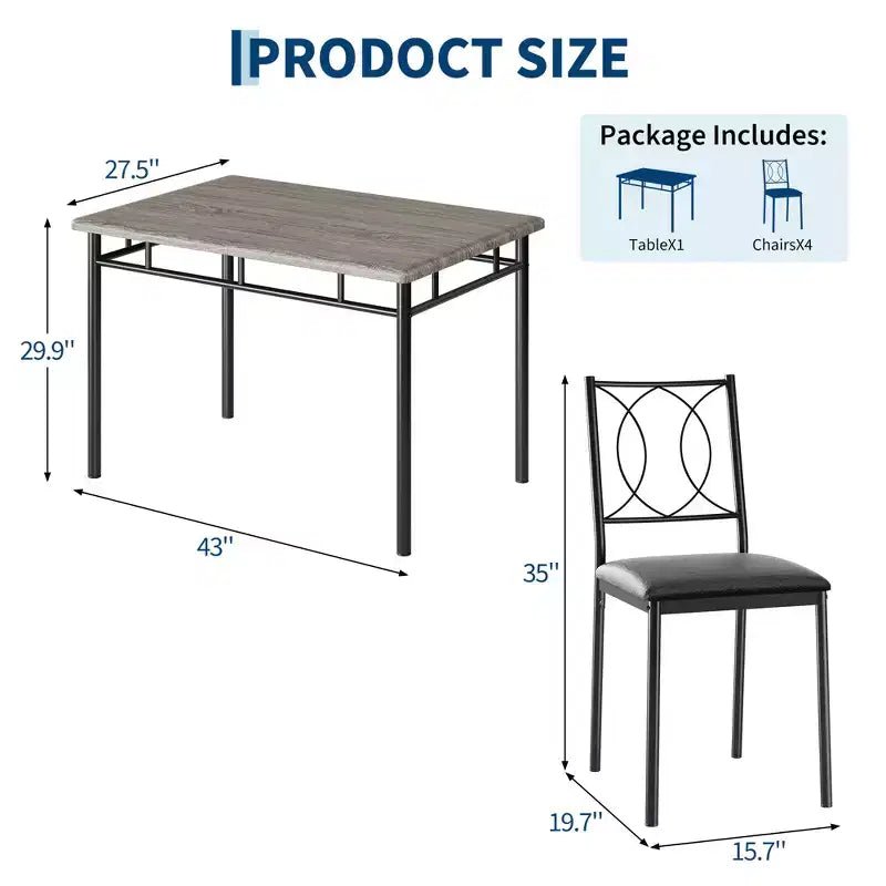 Farmhouse Dining Table Set for 4 with 4 Upholstered Chairs,Sturdy Wood KitchenTable, Space-Saving Apartment Dining Furniture