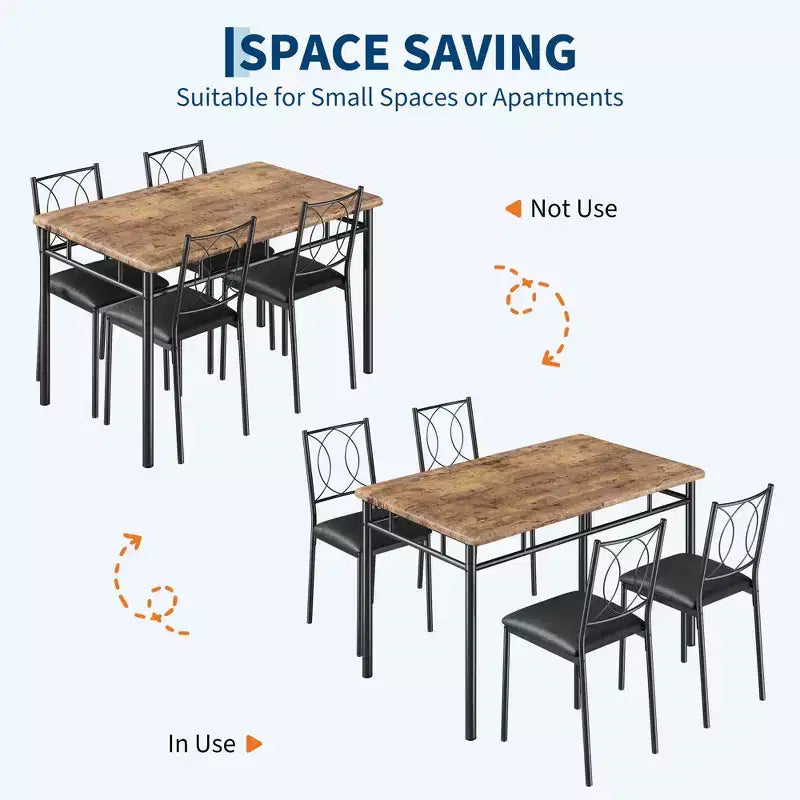 Farmhouse Dining Table Set for 4 with 4 Upholstered Chairs,Sturdy Wood KitchenTable, Space-Saving Apartment Dining Furniture