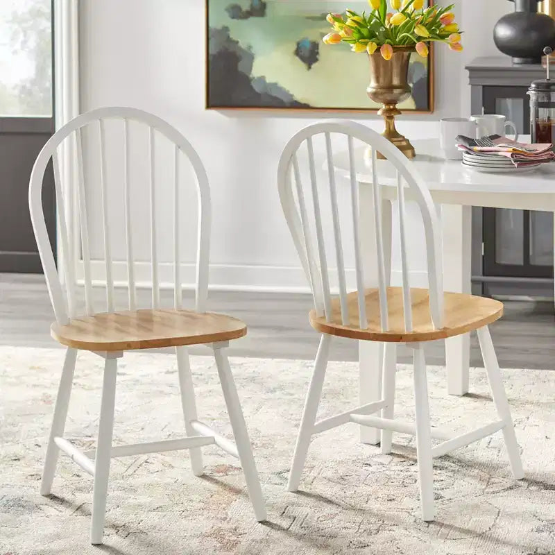 Buylateral 5pc Tara Farmhouse Tile Top Rectangular Dining Set with Spindle Chairs White/Natural