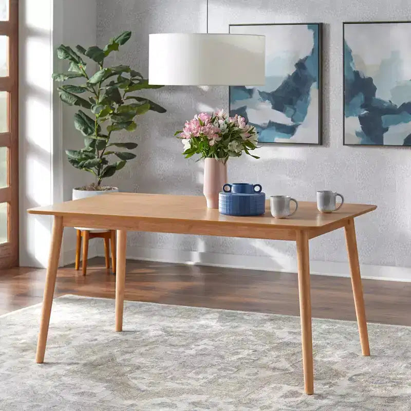 Buylateral 6pc Newington Cane Dining Set with Bench Light Oak/Beige