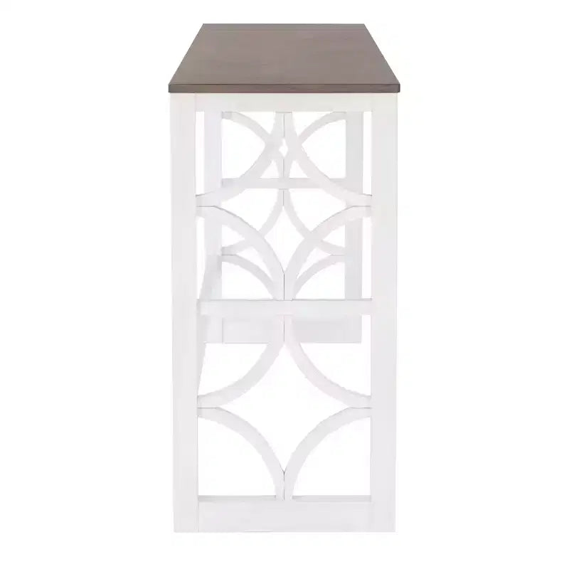 Powell Adams Solid Wood Rolling Console Dining Set with 3 Beige Upholstered Padded Seat Stools White: Rectangle Table, Nesting, Non-Extension