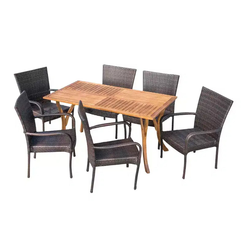 Monterey 7-teiliges Esszimmer-Set aus Akazienholz und Korbgeflecht – Christopher Knight Home