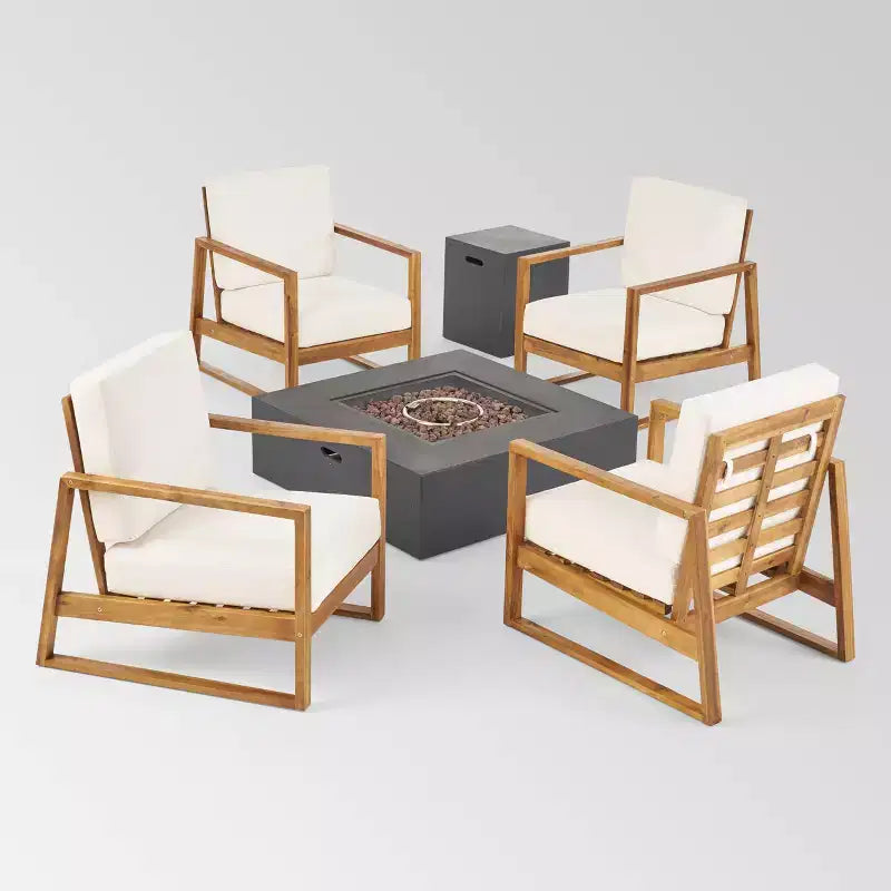 Belgian 6pc Acacia Wood Fire Conversation Set - Christopher Knight Home