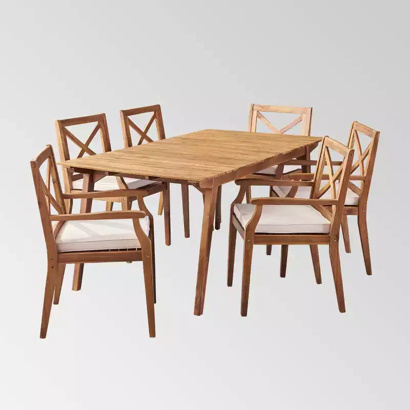 7-teiliges Mesa-Ess-Set aus Akazienholz für die Terrasse – Christopher Knight Home