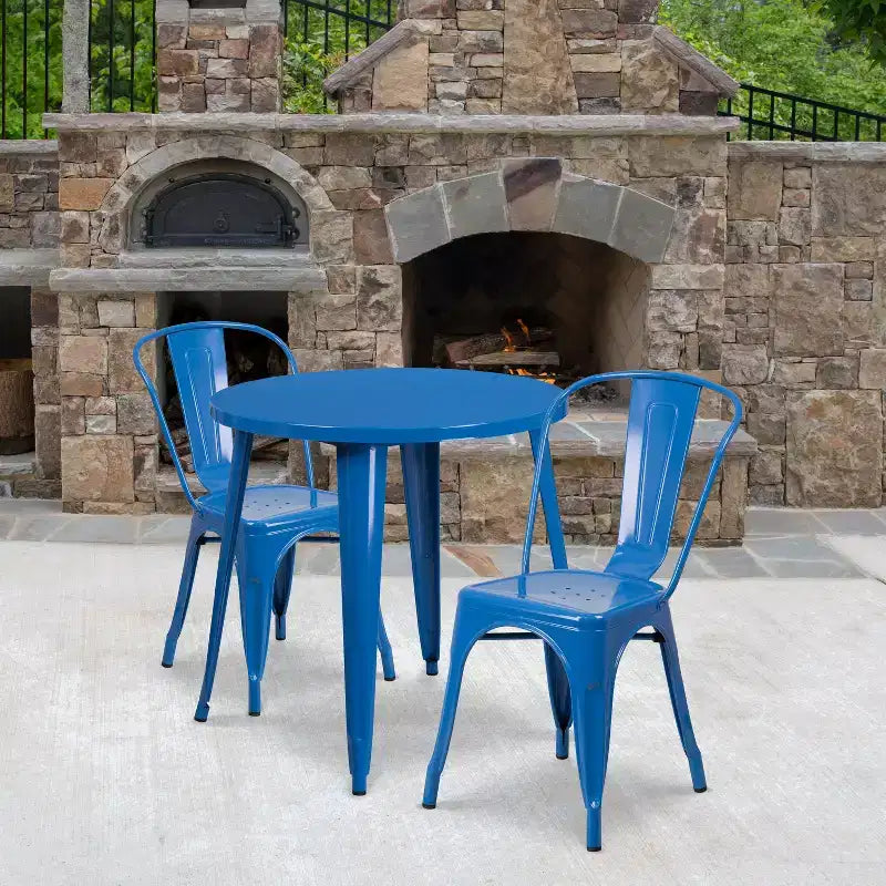 Flash Furniture metalen tafelset voor binnen en buiten, commerciële kwaliteit, ronde tafel van 30, met 2 caféhoekstoelen