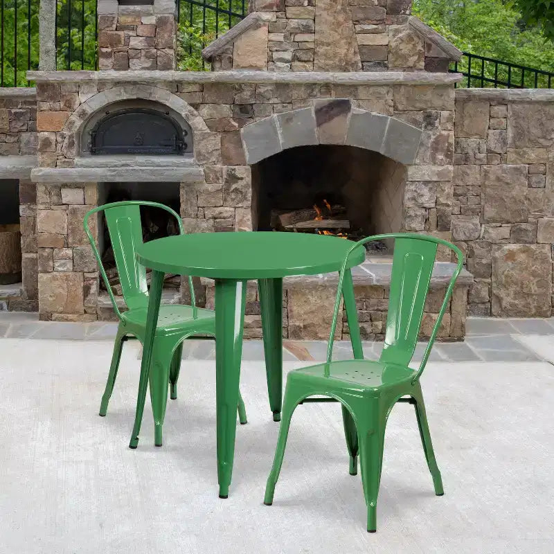 Flash Furniture metalen tafelset voor binnen en buiten, commerciële kwaliteit, ronde tafel van 30, met 2 caféhoekstoelen