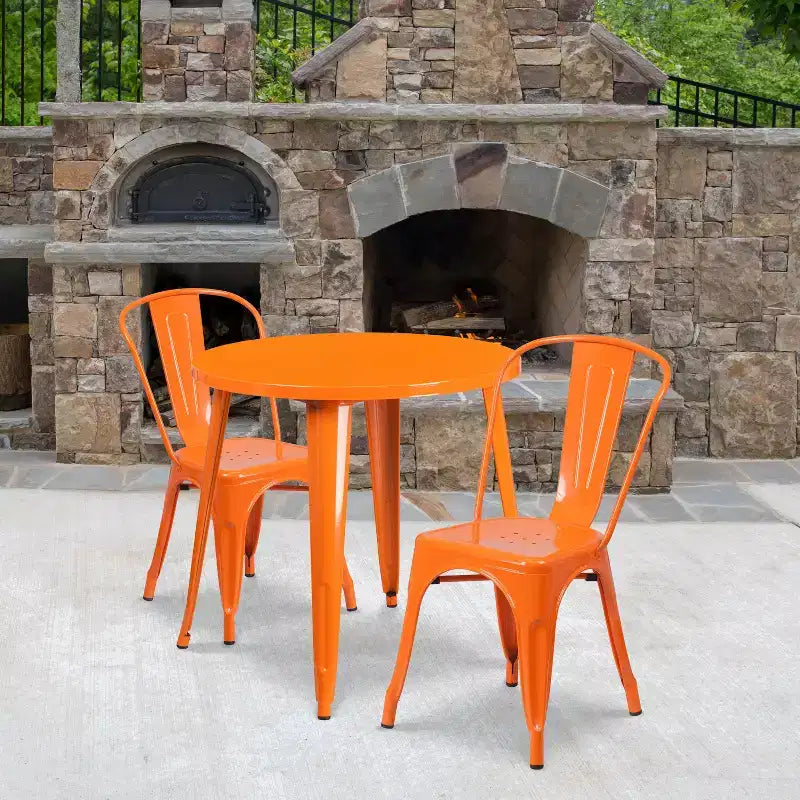 Flash Furniture metalen tafelset voor binnen en buiten, commerciële kwaliteit, ronde tafel van 30, met 2 caféhoekstoelen