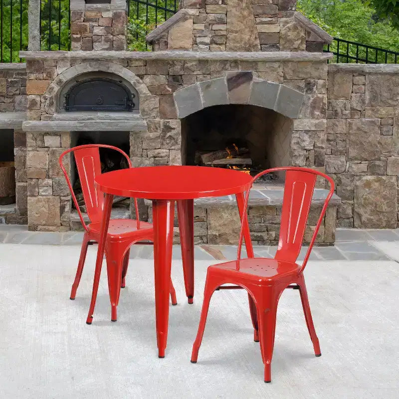 Flash Furniture metalen tafelset voor binnen en buiten, commerciële kwaliteit, ronde tafel van 30, met 2 caféhoekstoelen