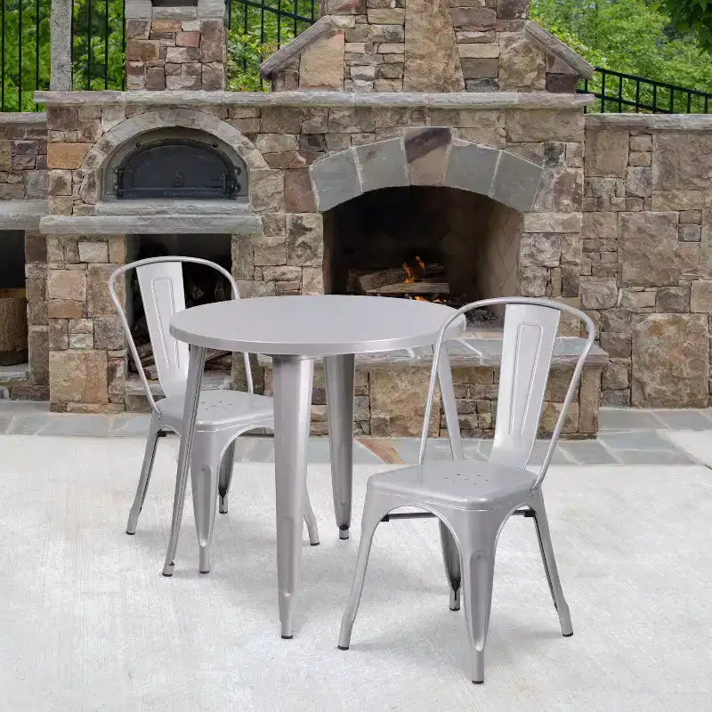 Flash Furniture metalen tafelset voor binnen en buiten, commerciële kwaliteit, ronde tafel van 30, met 2 caféhoekstoelen