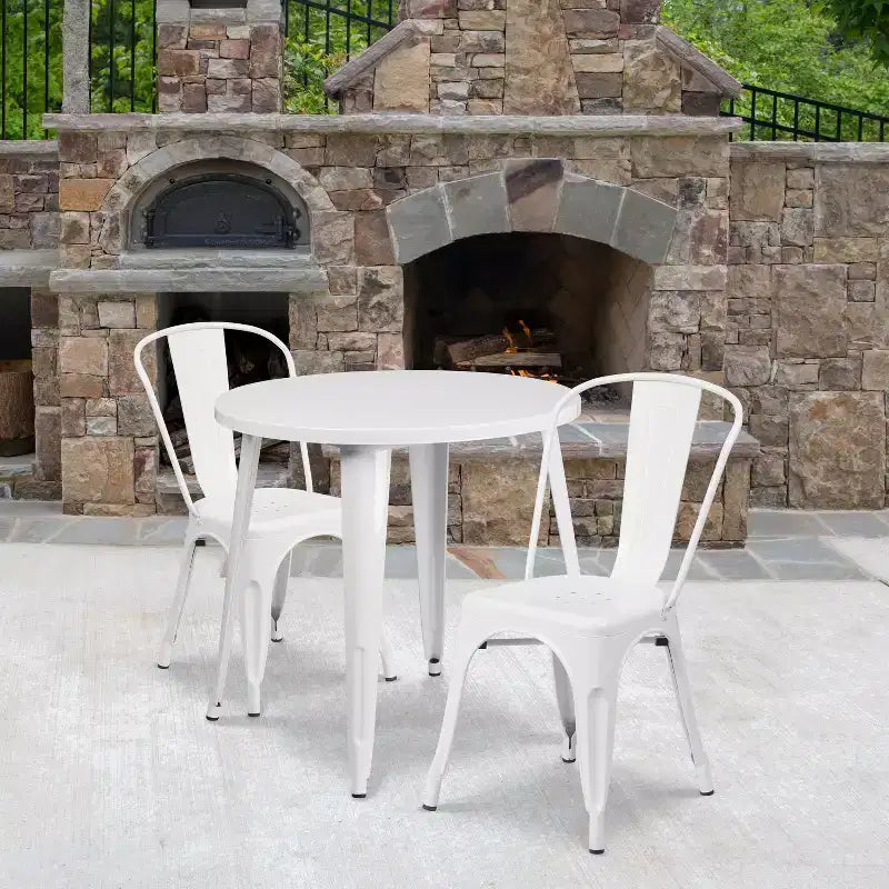Flash Furniture metalen tafelset voor binnen en buiten, commerciële kwaliteit, ronde tafel van 30, met 2 caféhoekstoelen