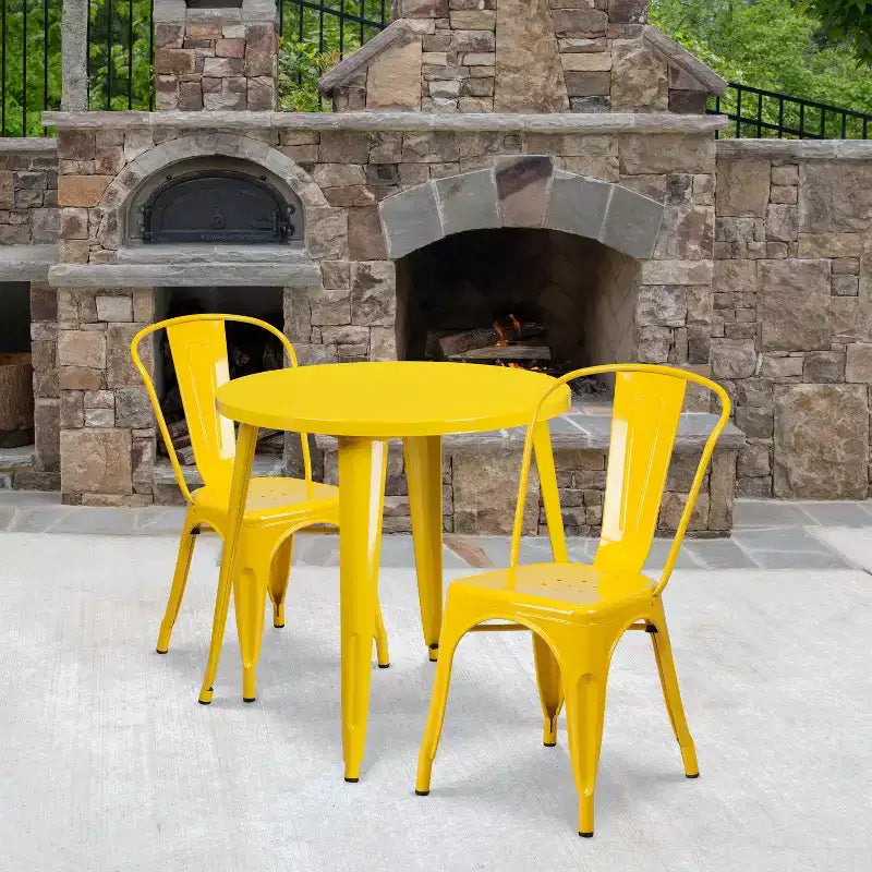 Flash Furniture metalen tafelset voor binnen en buiten, commerciële kwaliteit, ronde tafel van 30, met 2 caféhoekstoelen