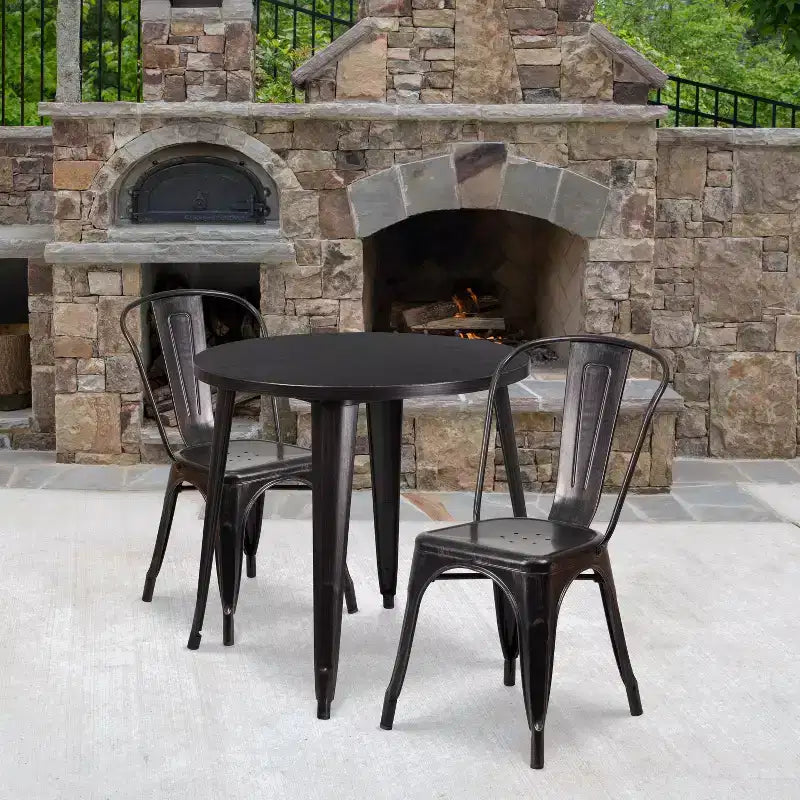 Flash Furniture metalen tafelset voor binnen en buiten, commerciële kwaliteit, ronde tafel van 30, met 2 caféhoekstoelen
