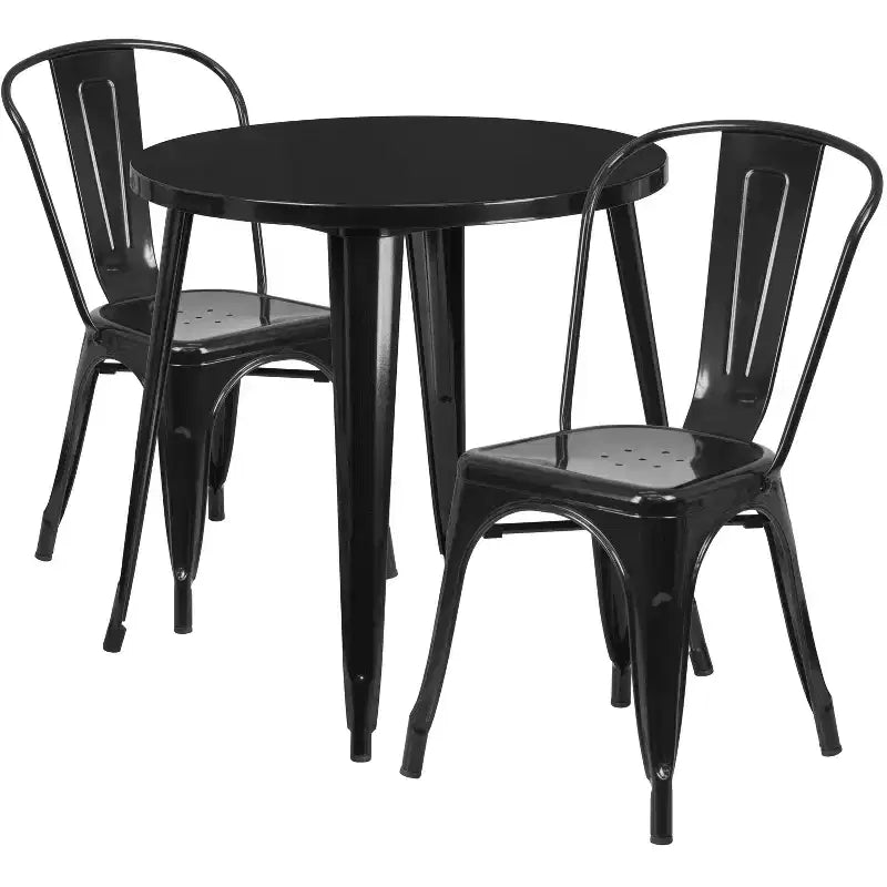Flash Furniture metalen tafelset voor binnen en buiten, commerciële kwaliteit, ronde tafel van 30, met 2 caféhoekstoelen