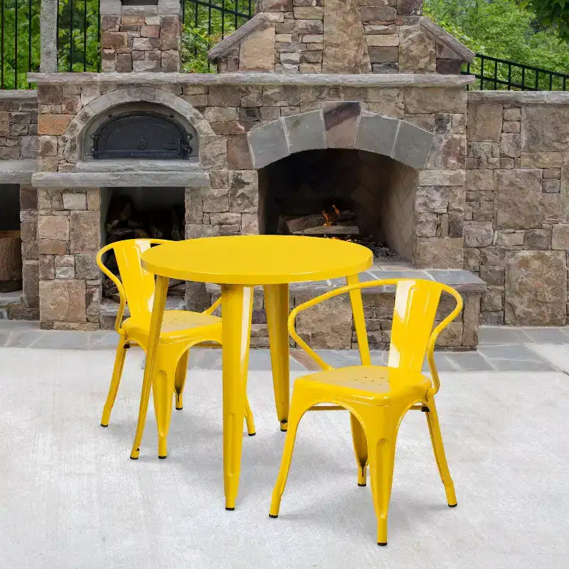 Flash Furniture ronde metalen tafelset van 30 inch voor binnen en buiten, commerciële kwaliteit, met 2 stoelen met armleuningen