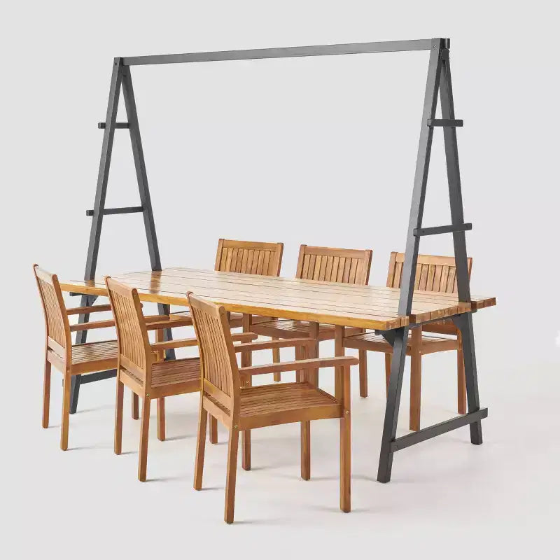 Huckleberry 7-teiliges Pflanzgefäß-Esszimmer-Set aus Akazienholz und Eisen