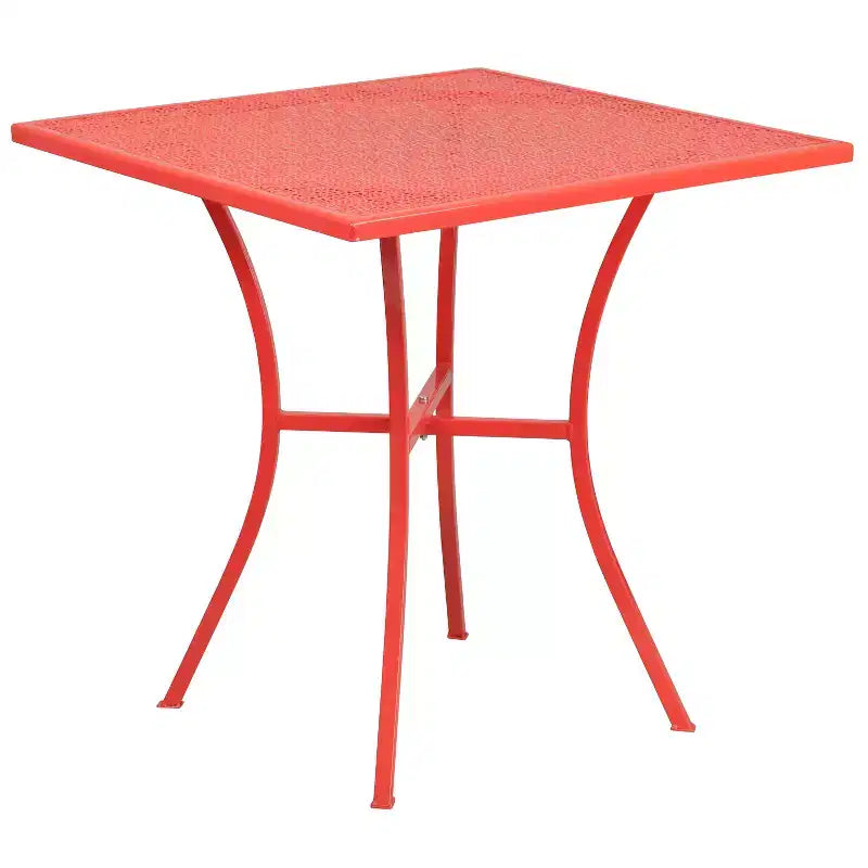 Flash Furniture Oia kereskedelmi minőségű, 28 hüvelykes négyzet alakú beltéri-kültéri acél teraszasztal-garnitúra 4 kerek háttámlás székkel
