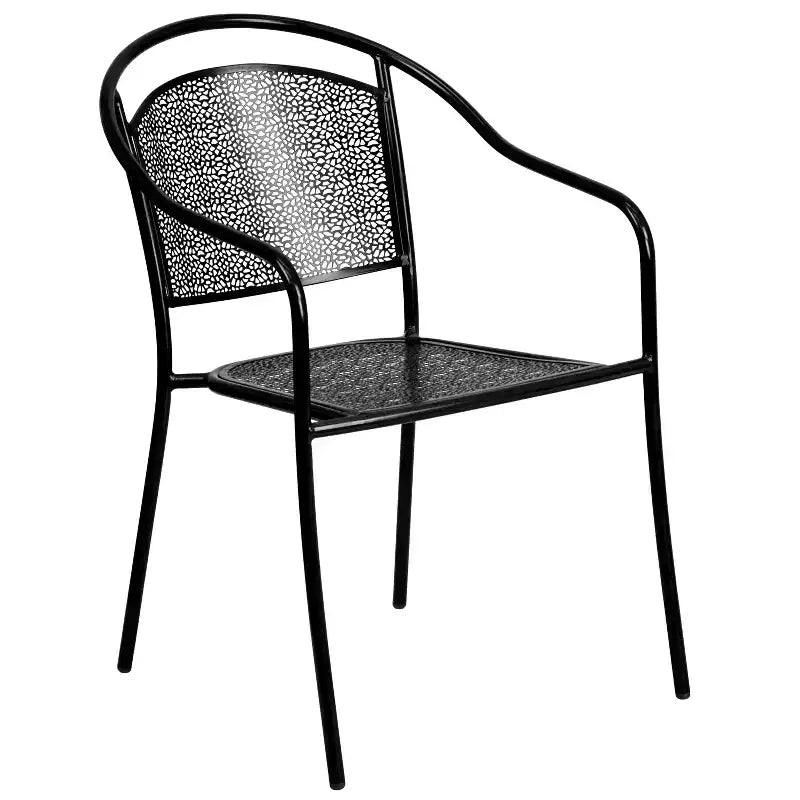 Flash Furniture Oia kereskedelmi minőségű, 28 hüvelykes négyzet alakú beltéri-kültéri acél teraszasztal-garnitúra 4 kerek háttámlás székkel