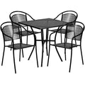 Flash Furniture Oia kereskedelmi minőségű, 28 hüvelykes négyzet alakú beltéri-kültéri acél teraszasztal-garnitúra 4 kerek háttámlás székkel