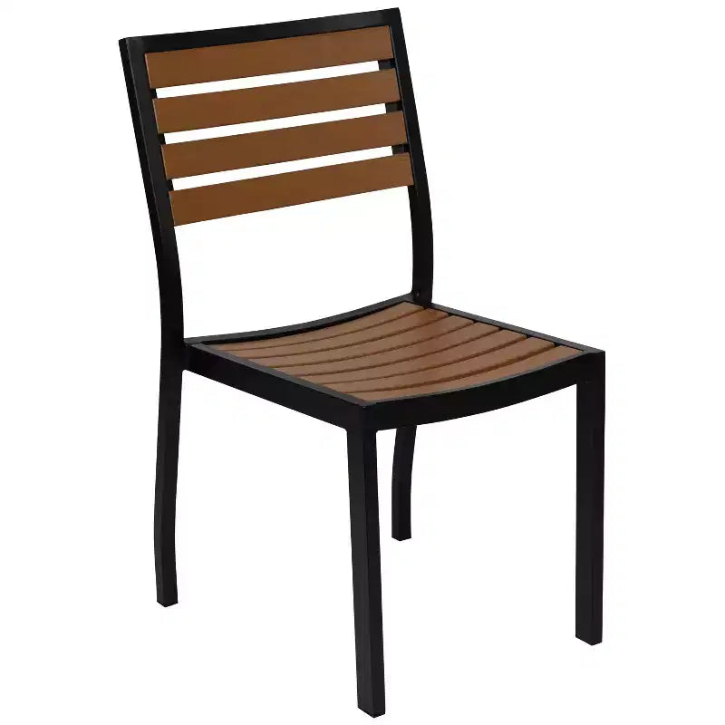 Flash Furniture Lark bistro-matgrupp för uteplats med bord och 4 stolar samt lameller i imiterad teak av polypropen