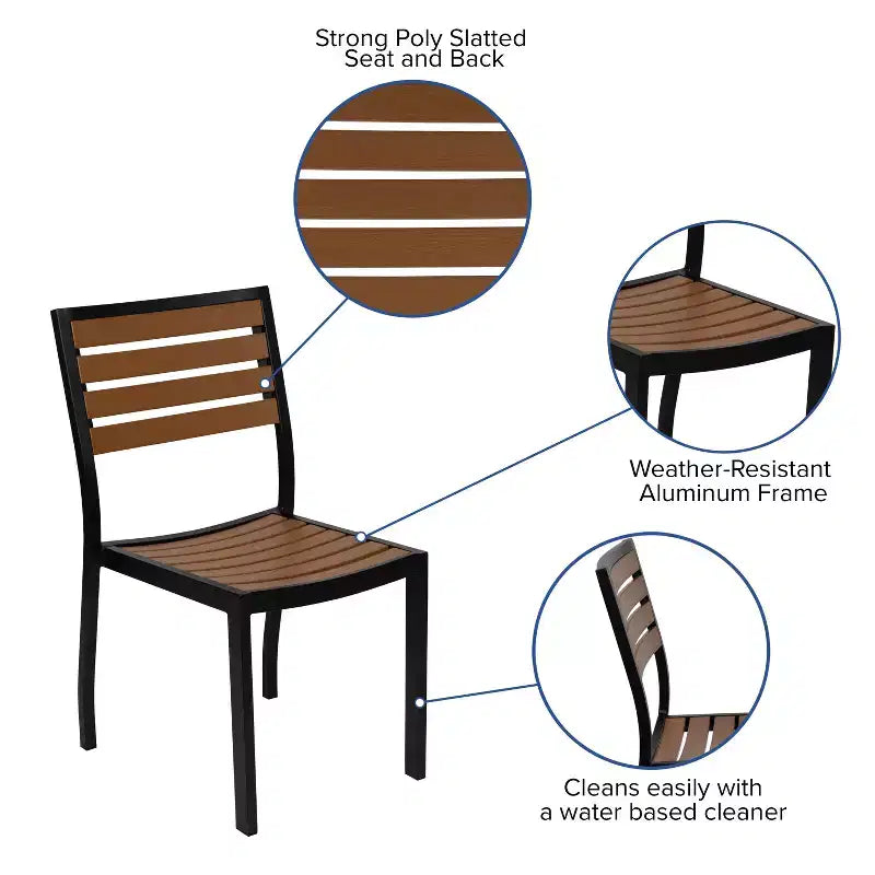 Flash Furniture Lark bistro-matgrupp för uteplats med bord och 4 stolar samt lameller i imiterad teak av polypropen