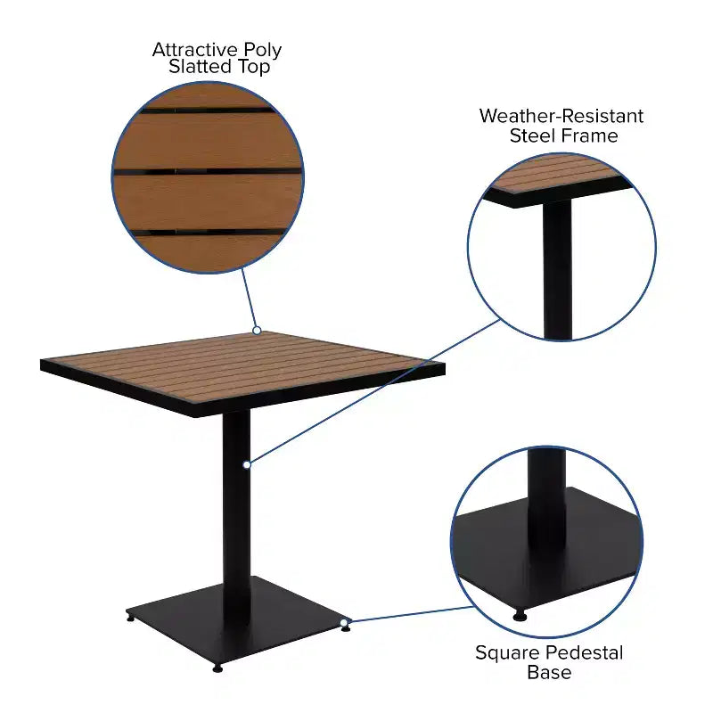 Flash Furniture Lark bistro-matgrupp för uteplats med bord och 4 stolar samt lameller i imiterad teak av polypropen