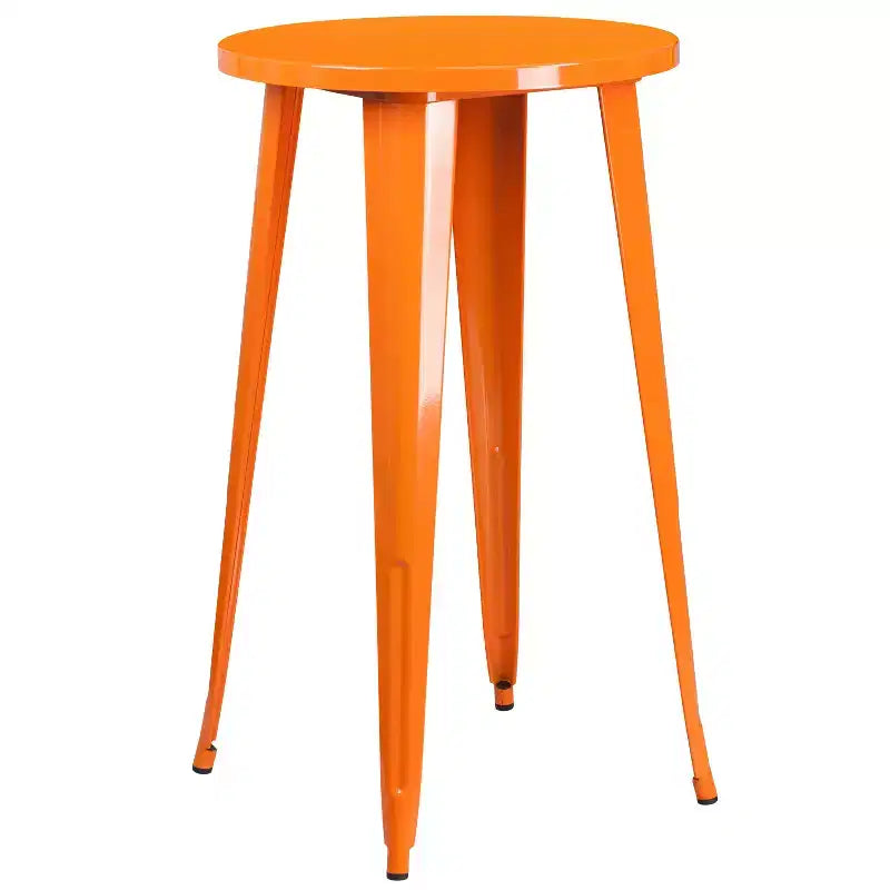 Emma and Oliver Commercial Grade 24 Round Metal Indoor-Outdoor Bar Table Set with 2 Cafe Stools