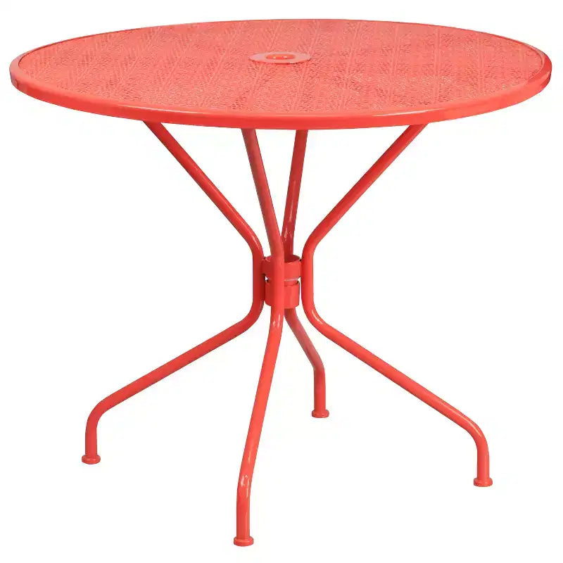 Set da tavolo da giardino in metallo di livello commerciale Emma e Oliver, rotondo da 35,25, con 2 sedie dallo schienale quadrato