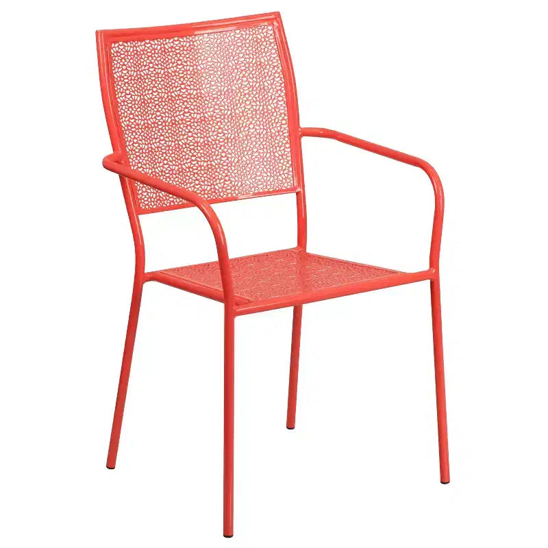 Set da tavolo da giardino in metallo di livello commerciale Emma e Oliver, rotondo da 35,25, con 2 sedie dallo schienale quadrato
