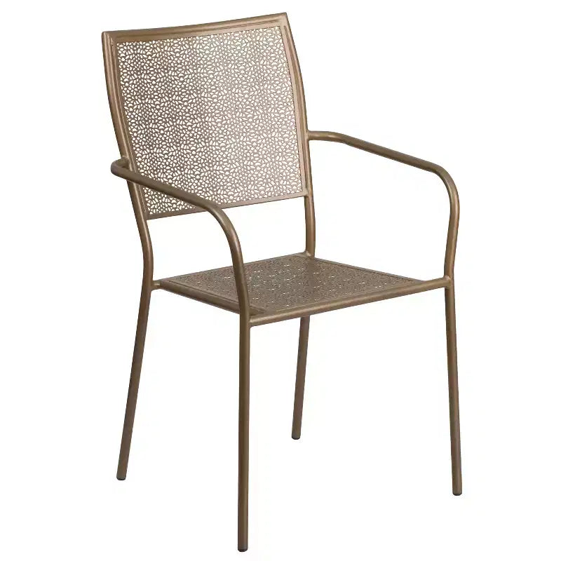 Set da tavolo da giardino in metallo di livello commerciale Emma e Oliver, rotondo da 35,25, con 2 sedie dallo schienale quadrato