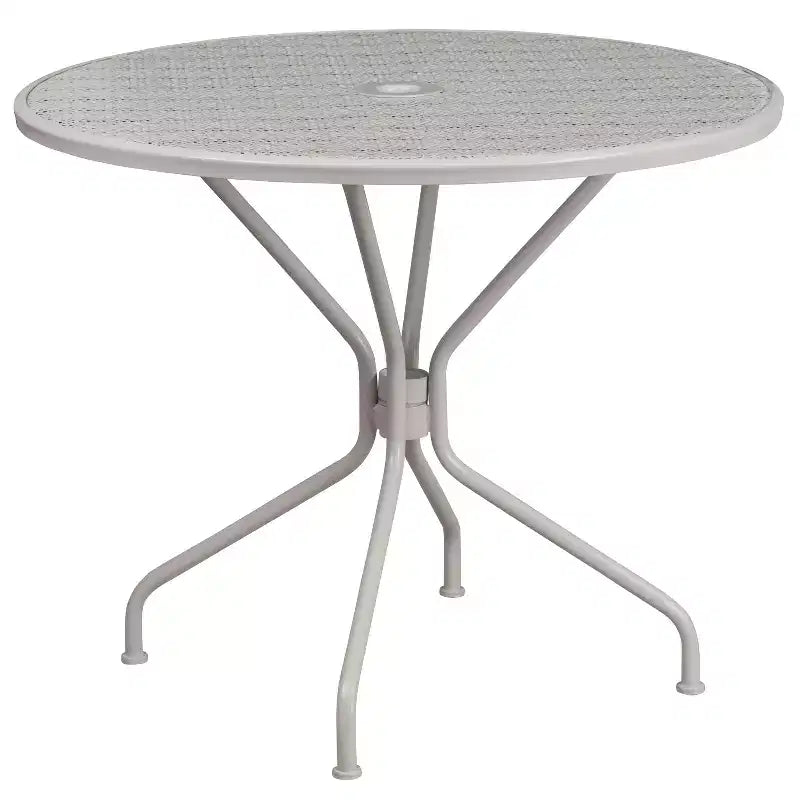 Set da tavolo da giardino in metallo di livello commerciale Emma e Oliver, rotondo da 35,25, con 2 sedie dallo schienale quadrato