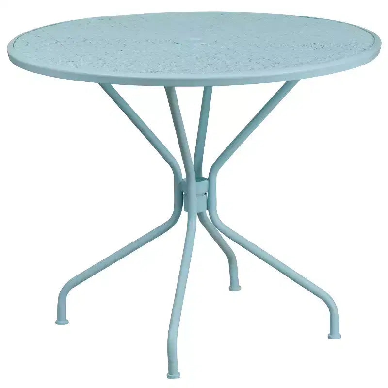 Set da tavolo da giardino in metallo di livello commerciale Emma e Oliver, rotondo da 35,25, con 2 sedie dallo schienale quadrato