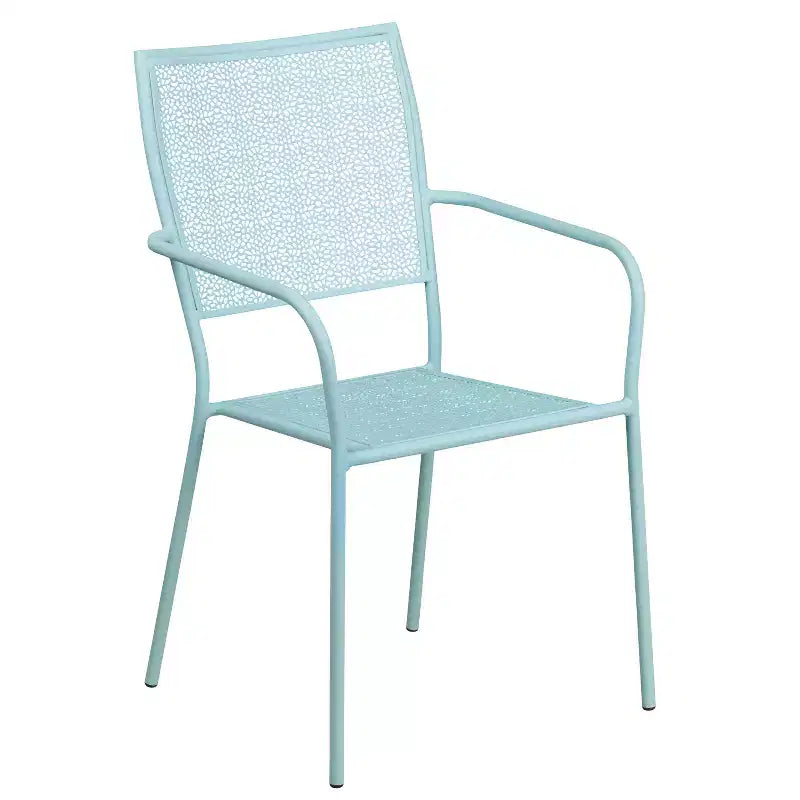 Set da tavolo da giardino in metallo di livello commerciale Emma e Oliver, rotondo da 35,25, con 2 sedie dallo schienale quadrato