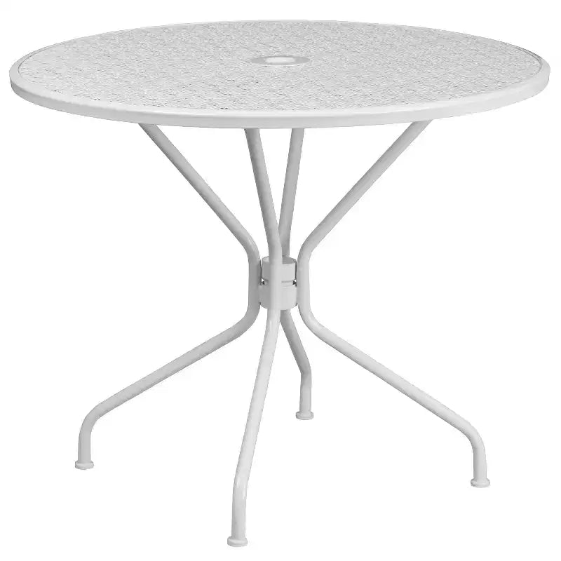Set da tavolo da giardino in metallo di livello commerciale Emma e Oliver, rotondo da 35,25, con 2 sedie dallo schienale quadrato