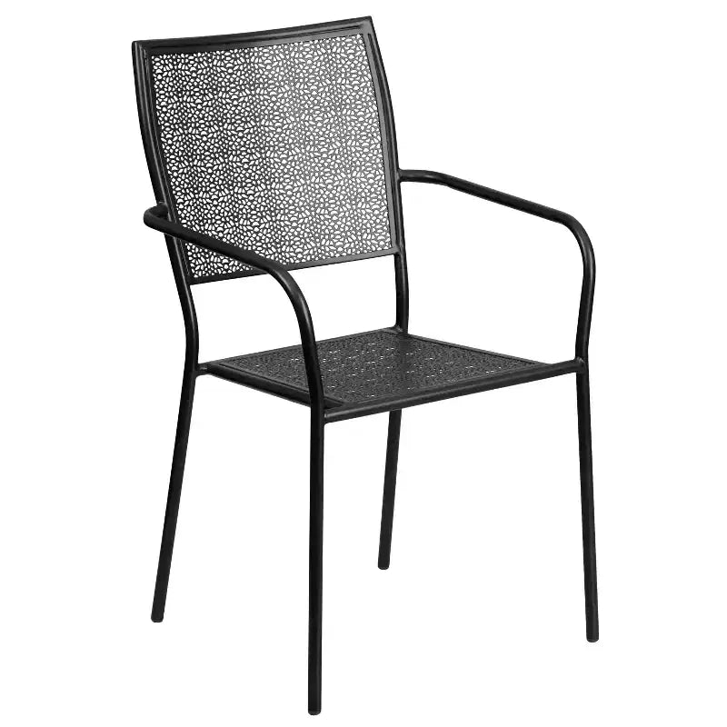 Set da tavolo da giardino in metallo di livello commerciale Emma e Oliver, rotondo da 35,25, con 2 sedie dallo schienale quadrato