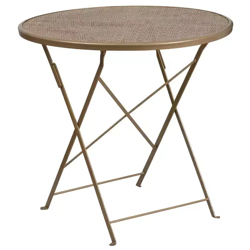 Komercyjny zestaw mebli na patio Emma i Oliver: okrągły składany metalowy stół o średnicy 30 cali i 2 krzesła z okrągłym oparciem