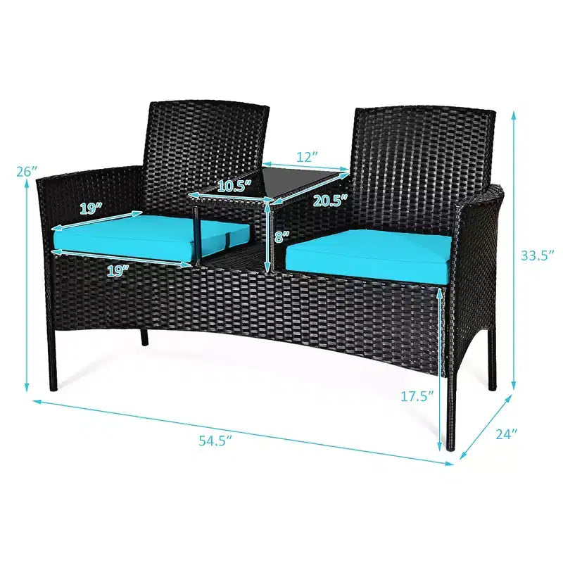 Costway Patio Rattan Conversation Set Seat Sofa Cushioned Loveseat Glass Table Chair Red\Turquoise