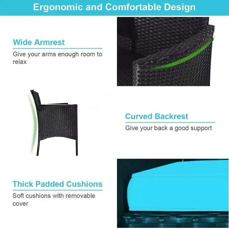 Costway Patio Rattan Conversation Set Seat Sofa Cushioned Loveseat Glass Table Chair Red\Turquoise