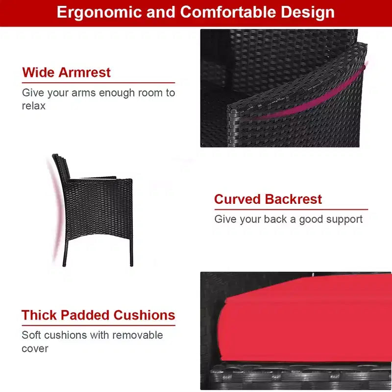 Costway Patio Rattan Conversation Set Seat Sofa Cushioned Loveseat Glass Table Chair Red\Turquoise