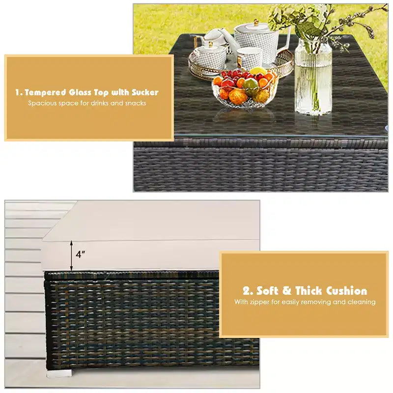 Costway 5-teiliges Gartenmöbelset aus Rattan, Ecksofa-Set mit beigem Polster
