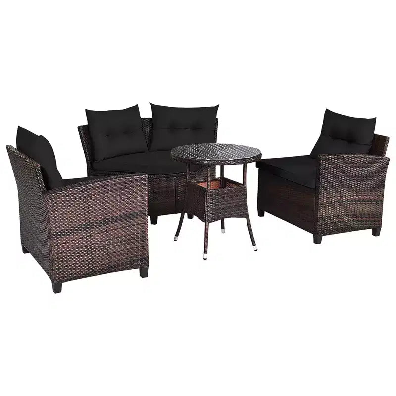 Costway 4PCS Outdoor Patio Rattan Furniture Set Cushioned Sofa Table Turquoise\Black\Navy\Red