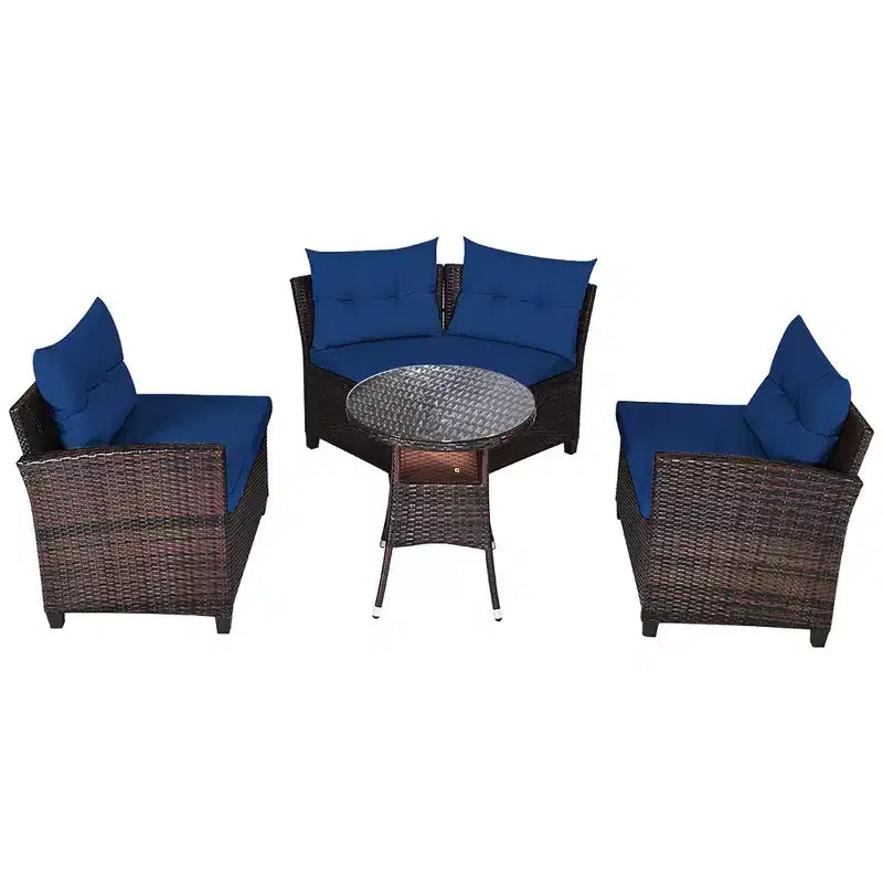 Costway 4PCS Outdoor Patio Rattan Furniture Set Cushioned Sofa Table Turquoise\Black\Navy\Red