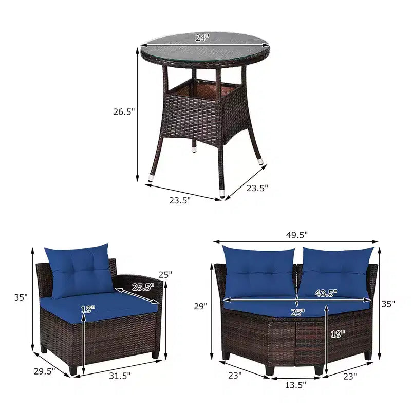Costway 4PCS Outdoor Patio Rattan Furniture Set Cushioned Sofa Table Turquoise\Black\Navy\Red