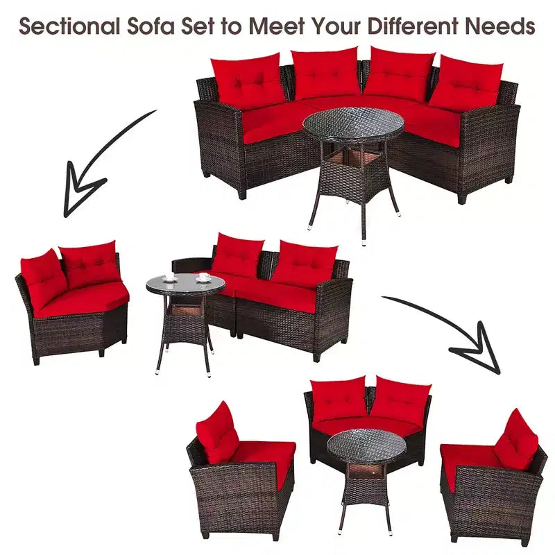 Costway 4PCS Outdoor Patio Rattan Furniture Set Cushioned Sofa Table Turquoise\Black\Navy\Red