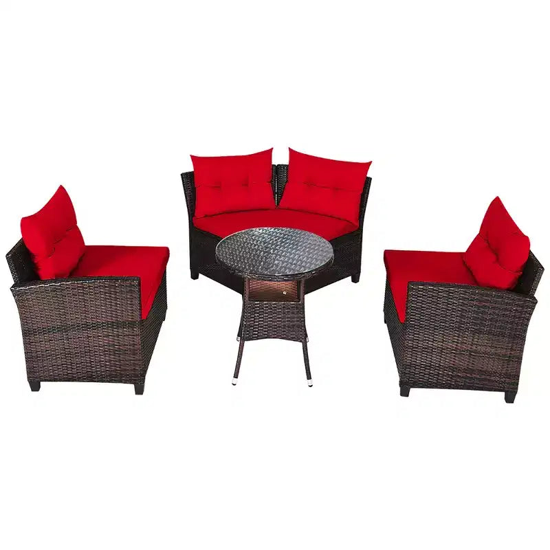 Costway 4PCS Outdoor Patio Rattan Furniture Set Cushioned Sofa Table Turquoise\Black\Navy\Red
