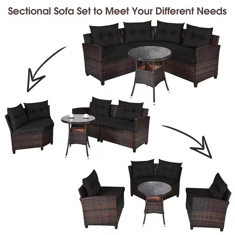 Costway 4PCS Outdoor Patio Rattan Furniture Set Cushioned Sofa Table Turquoise\Black\Navy\Red