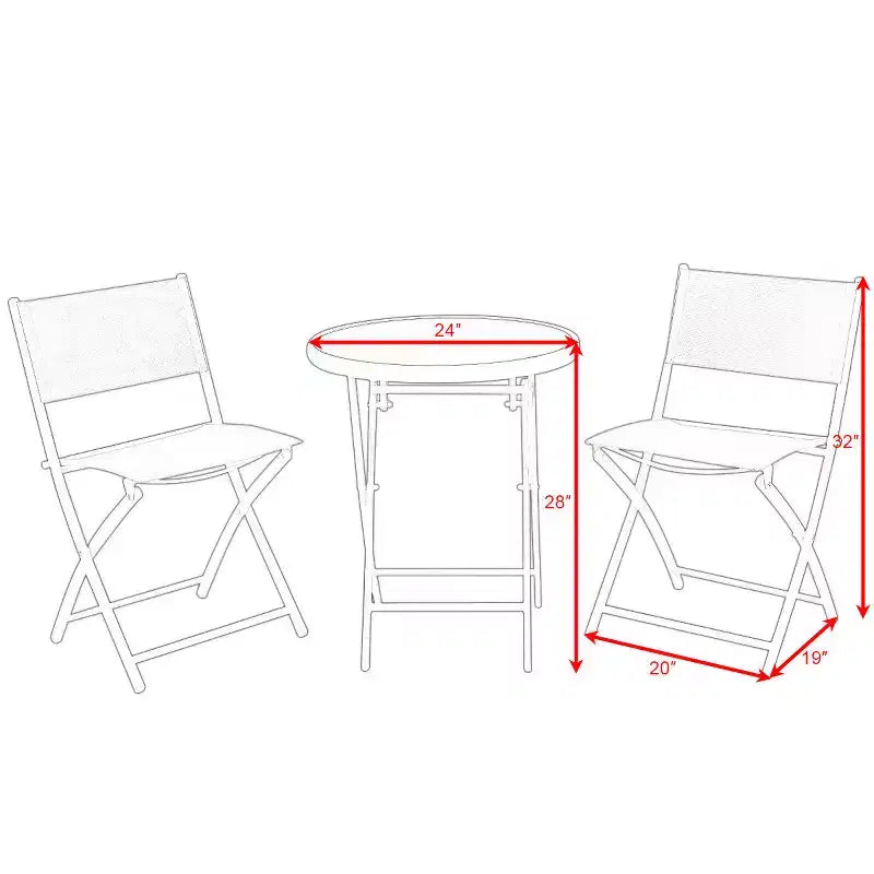 Juego de muebles de jardín y patio de 3 piezas Costway, con mesa y sillas bistró plegables, rojo