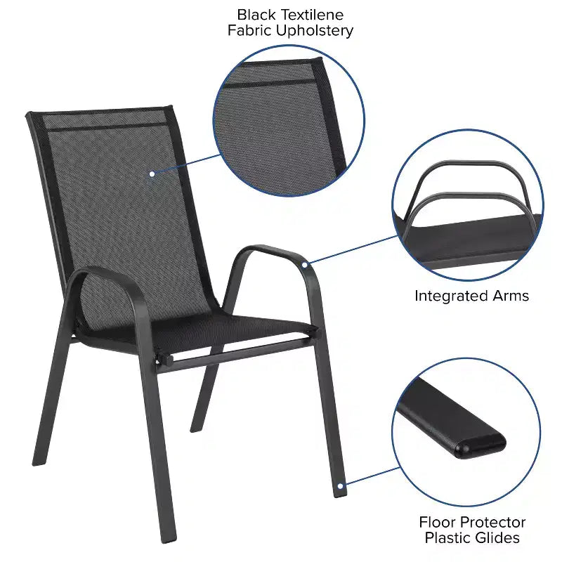 Flash Furniture 5 Piece Outdoor Patio Dining Set - Tempered Glass Patio Table, 4 Flex Comfort Stack Chairs
