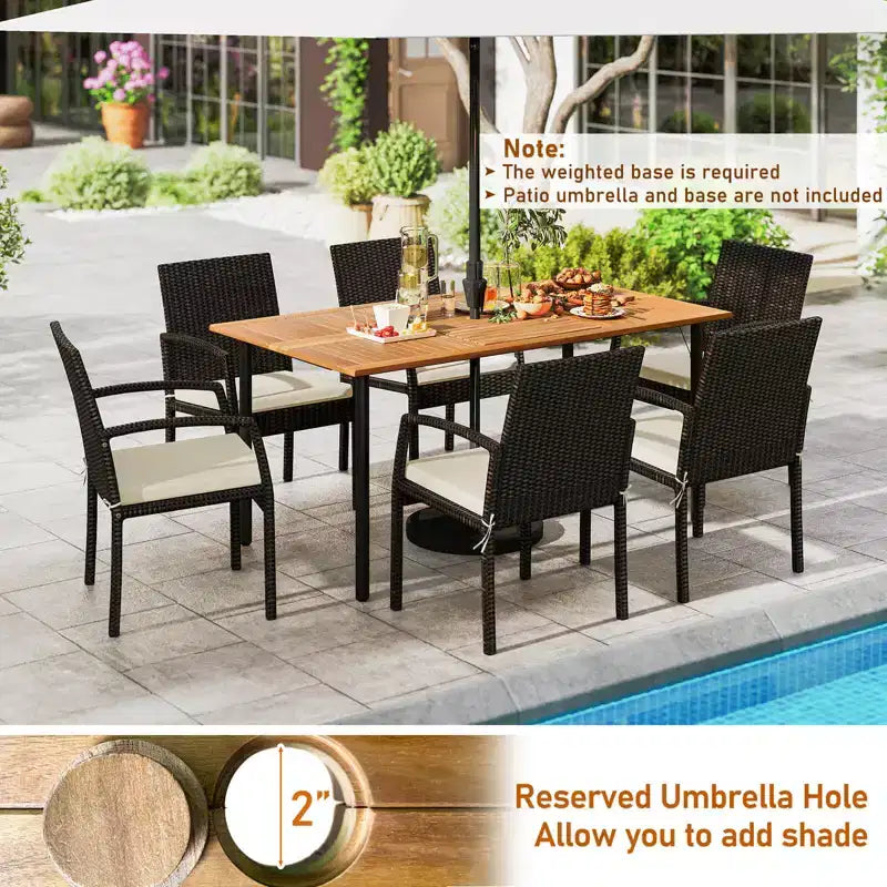 Costway 7PCS Patio Rattan Dining Set Table Top W/Umbrella Hole